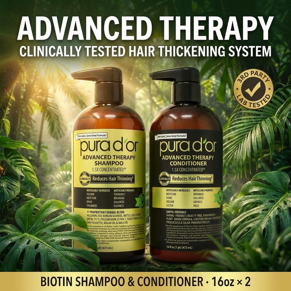 PURA D'OR bottle label closeup highlighting key botanical ingredients