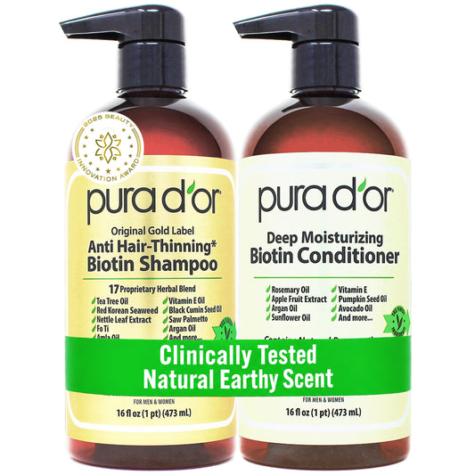 PURA D'OR front packaging showing gold label and 16oz bottles for clear recognition and trust