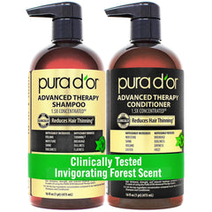 PURA D'OR front packaging showing both bottles and volumizing benefit