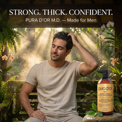 PURA D'OR herbal ingredients laid out to show natural blend supporting scalp health