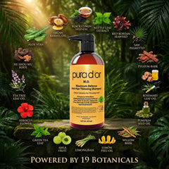 PURA D'OR in-shower use with hands lathering to show soothing scalp relief