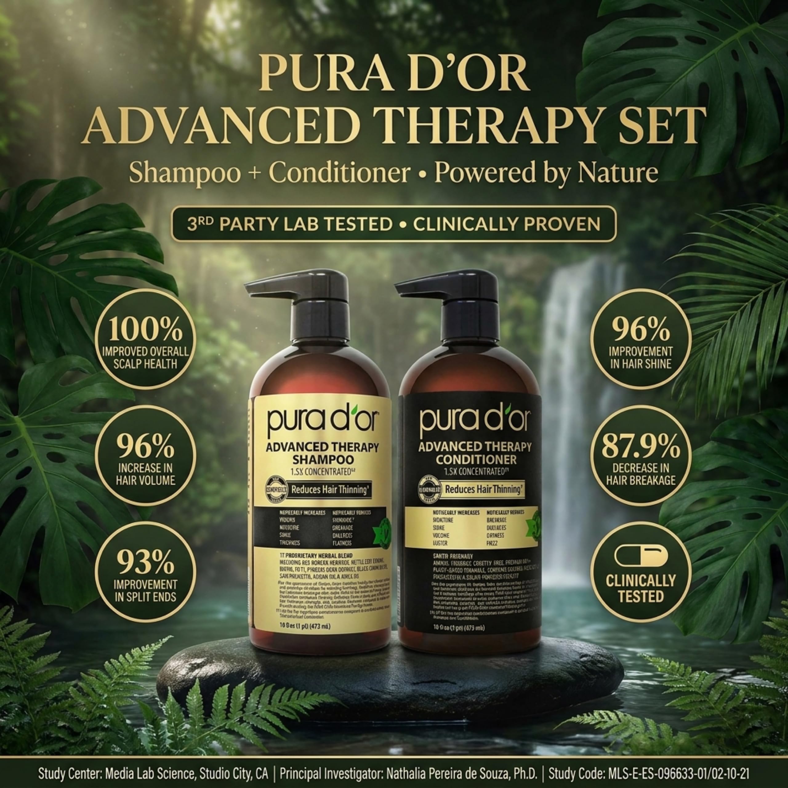 PURA D'OR shampoo in hand producing lather to help reduce buildup