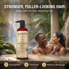 PURA D'OR arranged ingredients including biotin and botanical oils for nourishment