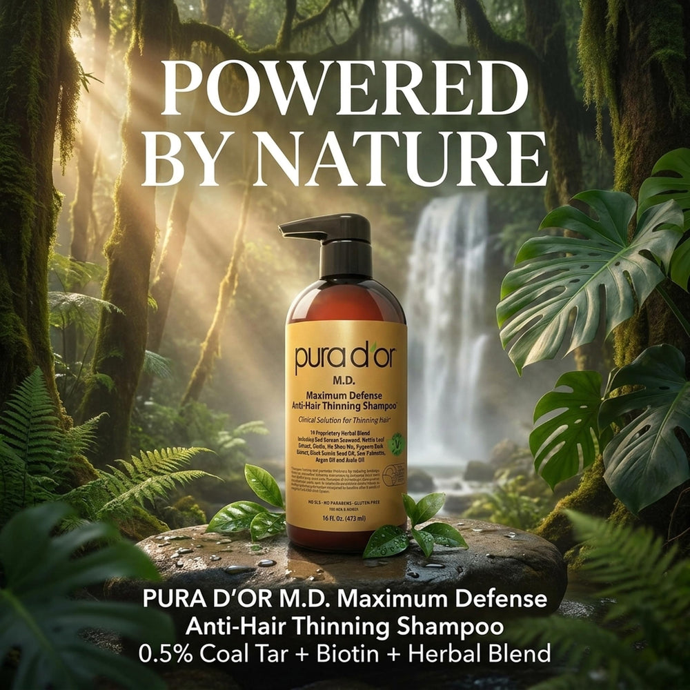 PURA D'OR label close-up highlighting active ingredients and coal tar concentration for clarity