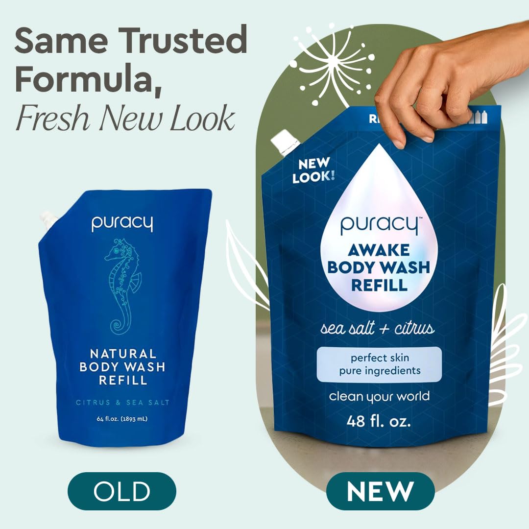 Puracy AWAKE being poured into a dispenser for easy refill and less waste