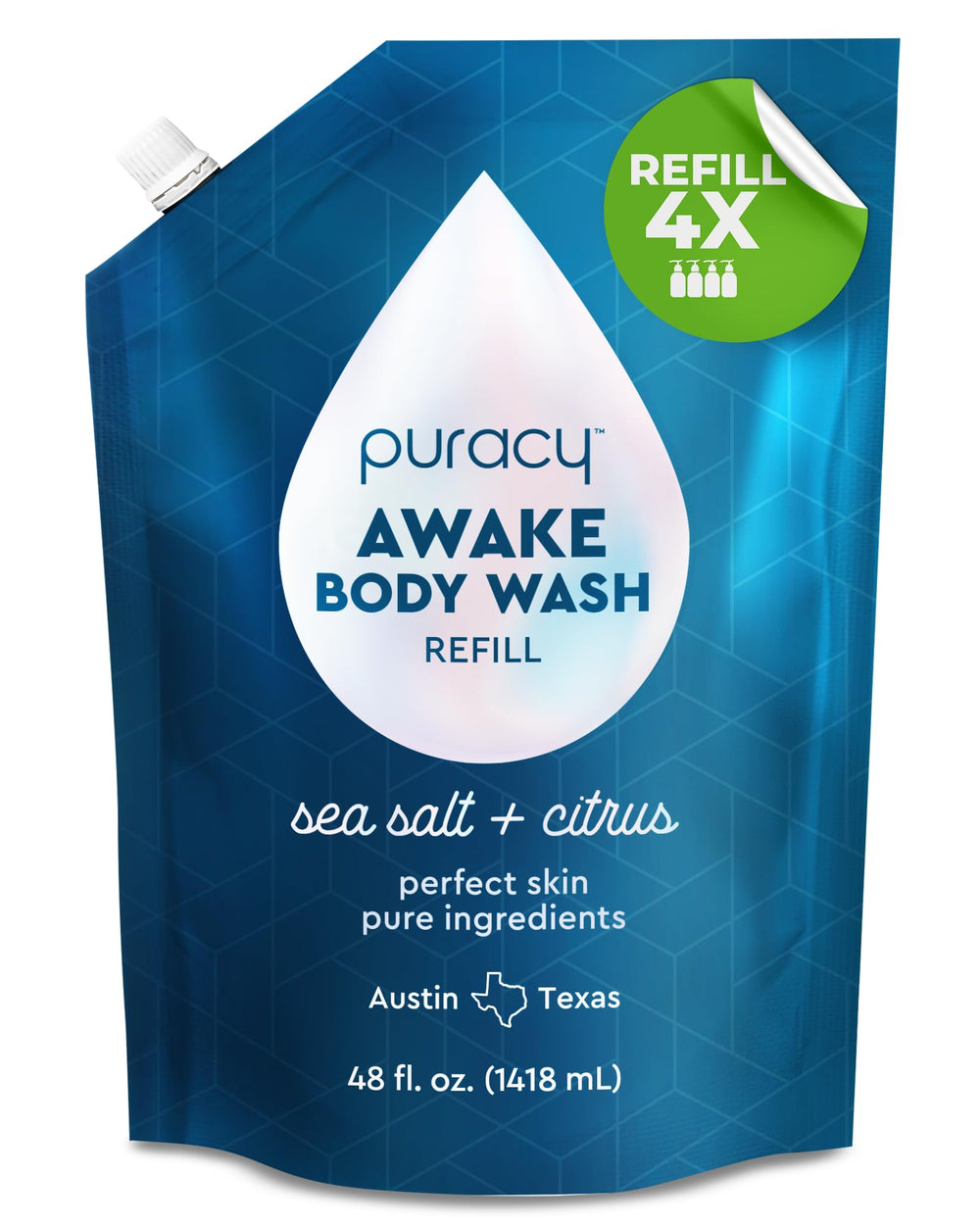 Puracy AWAKE refill bottle front label showing scent and size benefits