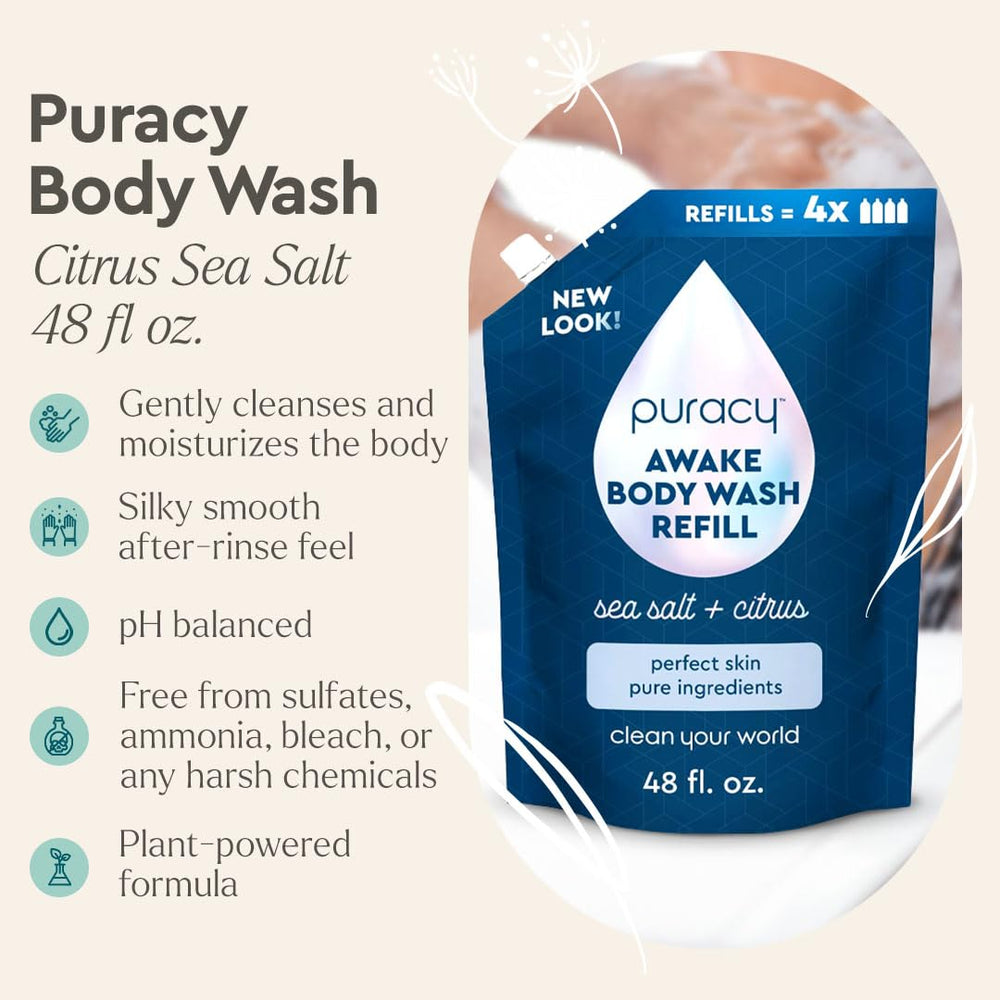 Close-up of Puracy AWAKE gel texture showing creamy lather and smooth feel