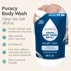 Close-up of Puracy AWAKE gel texture showing creamy lather and smooth feel