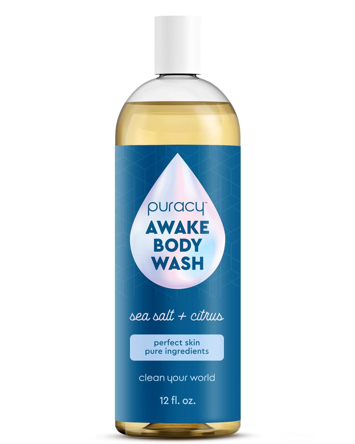 Puracy bottle front view showing citrus sea salt scent and brand