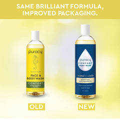 Coconut and vanilla imagery with Puracy suggesting calming fragrance