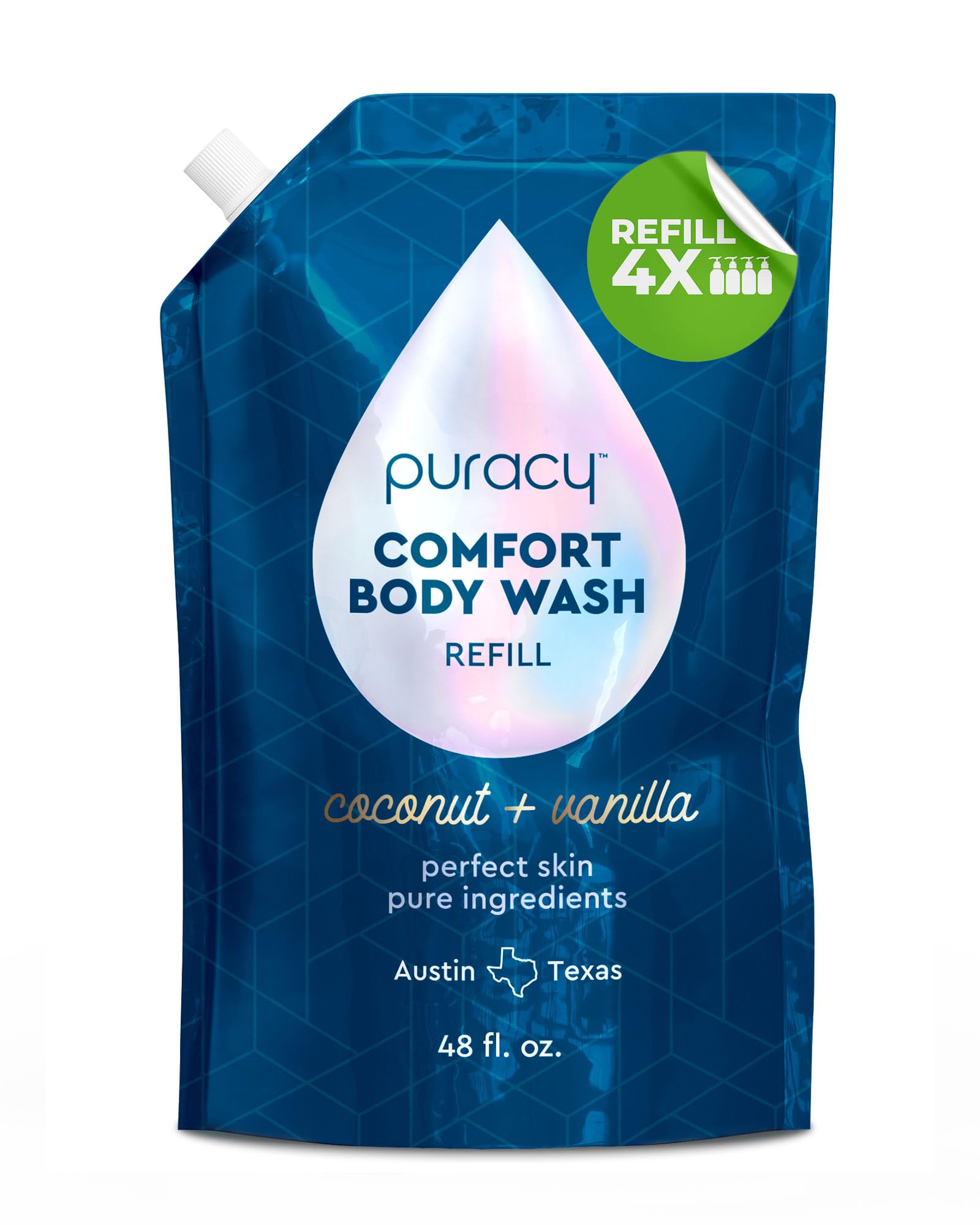 Puracy refill pouch front view showing size and scent benefits