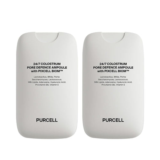 PURCELL ampoule mist front packaging showing compact bottles and branding benefit hydration