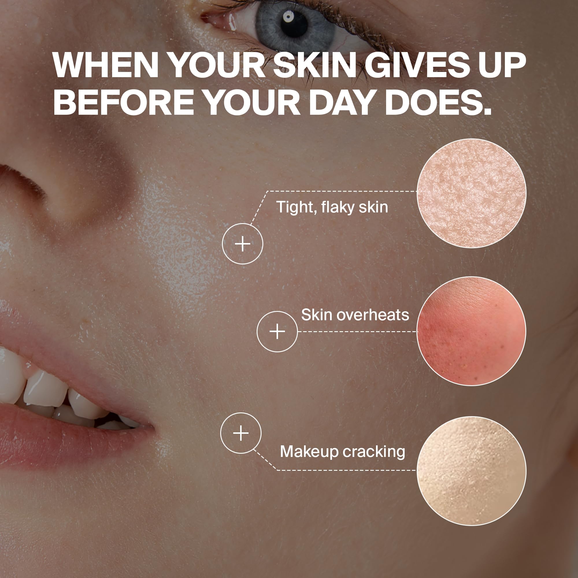 PURCELL mist over model face in studio delivering instant dewy finish