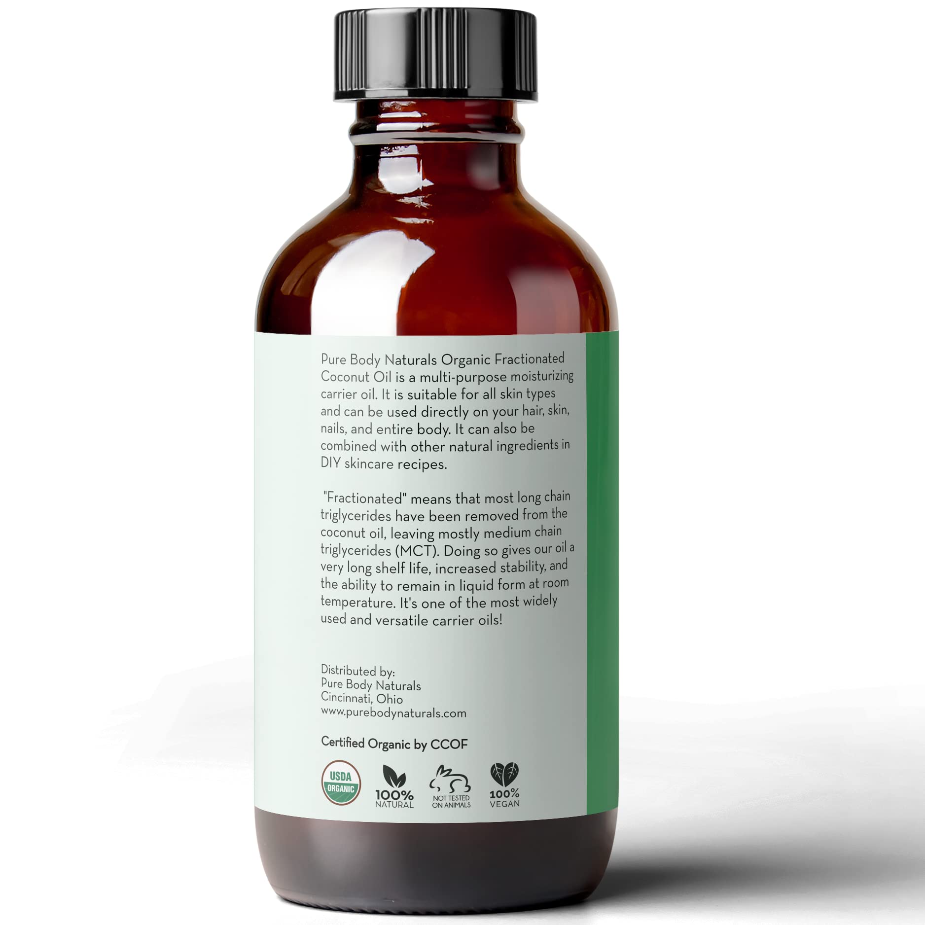 Pure Body Naturals label close-up showing USDA organic and palm-free assurance