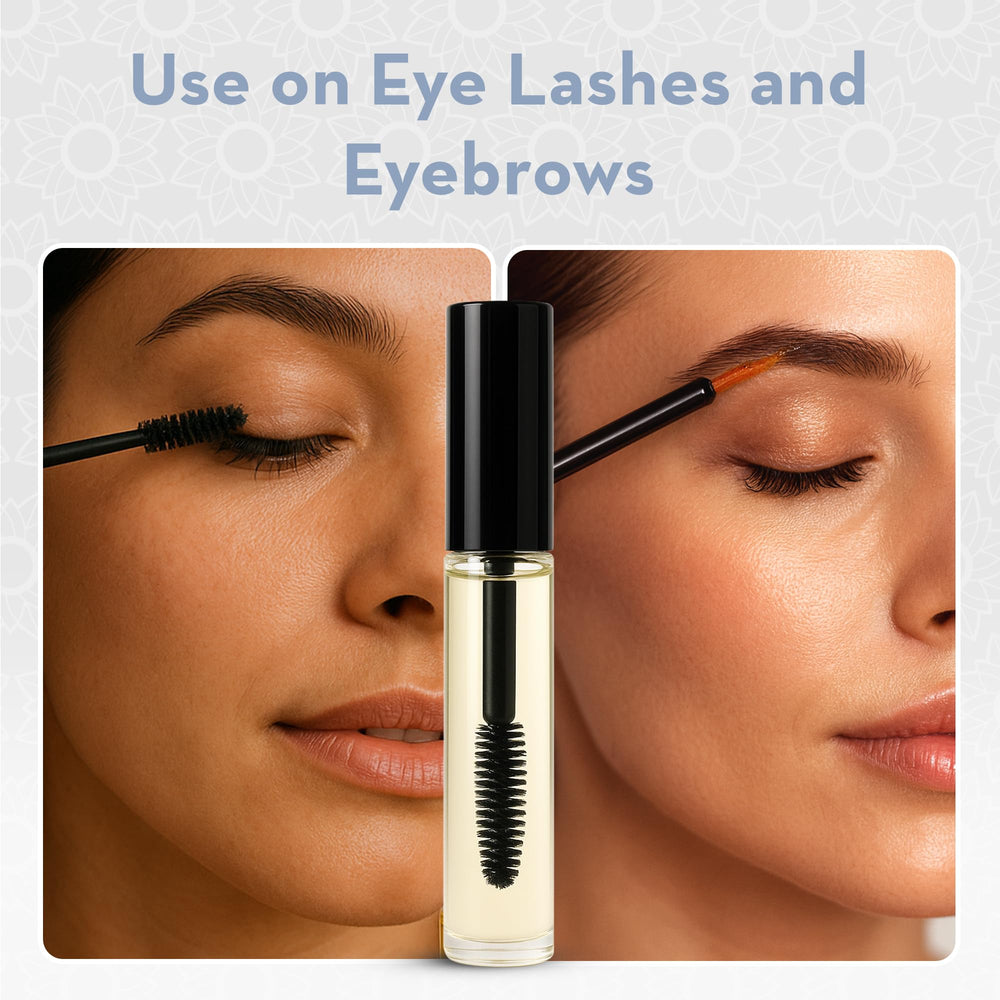 Pure Body Naturals applying oil to eyebrows showing targeted grooming control