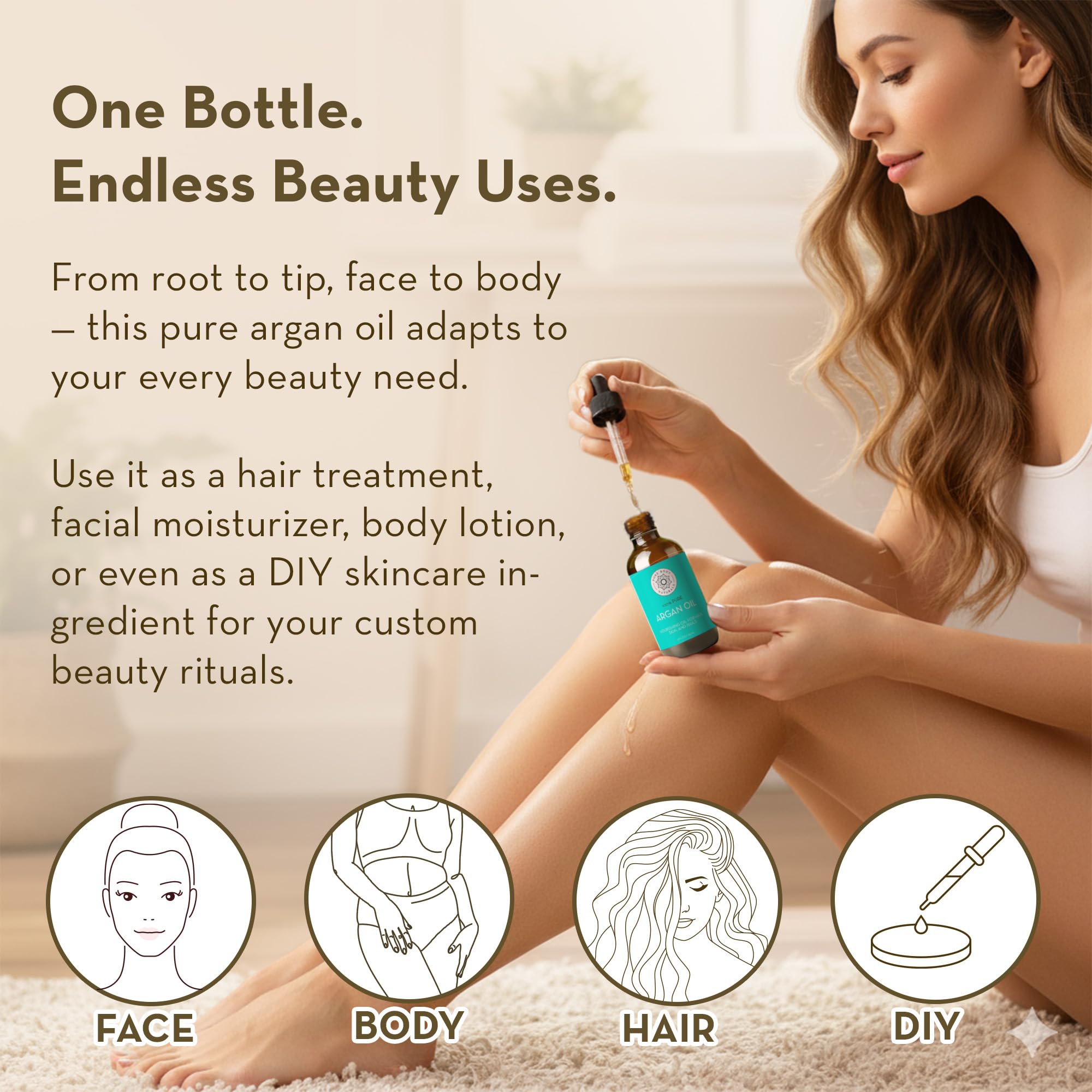 Pure Body Naturals applying oil to face for hydrated, non-greasy finish