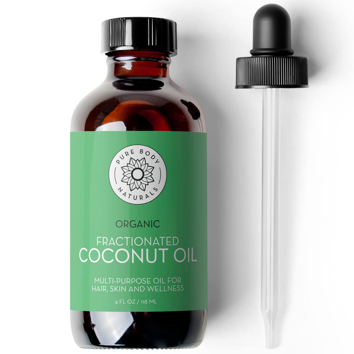 Pure Body Naturals amber bottle front view showing organic oil and protection
