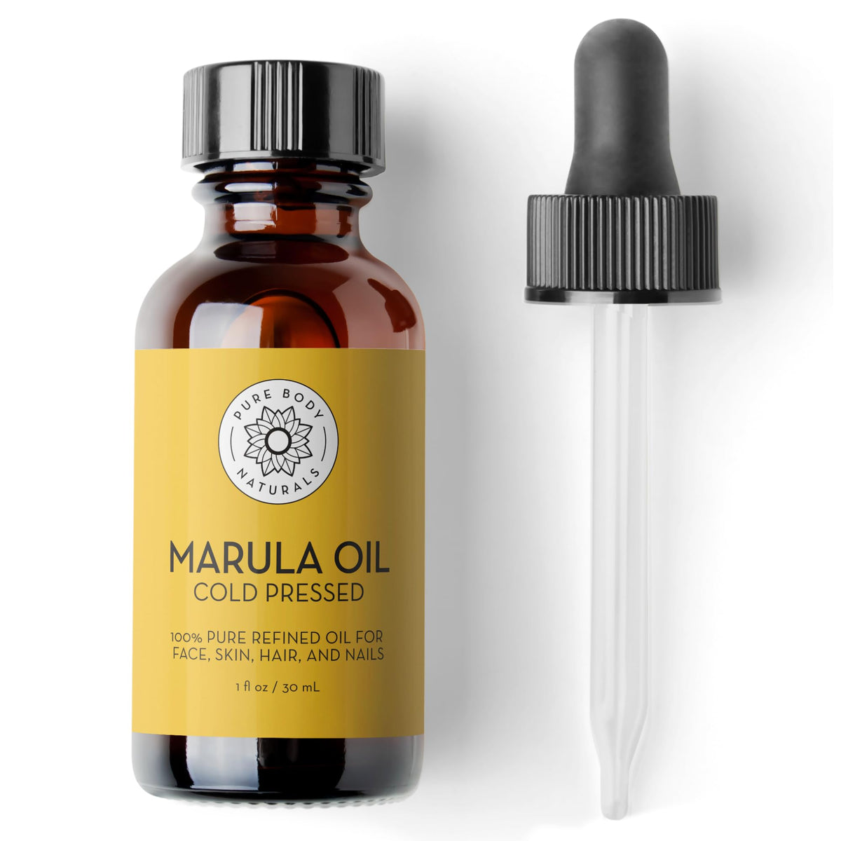 Pure Body Naturals marula oil front bottle showing clean packaging and size