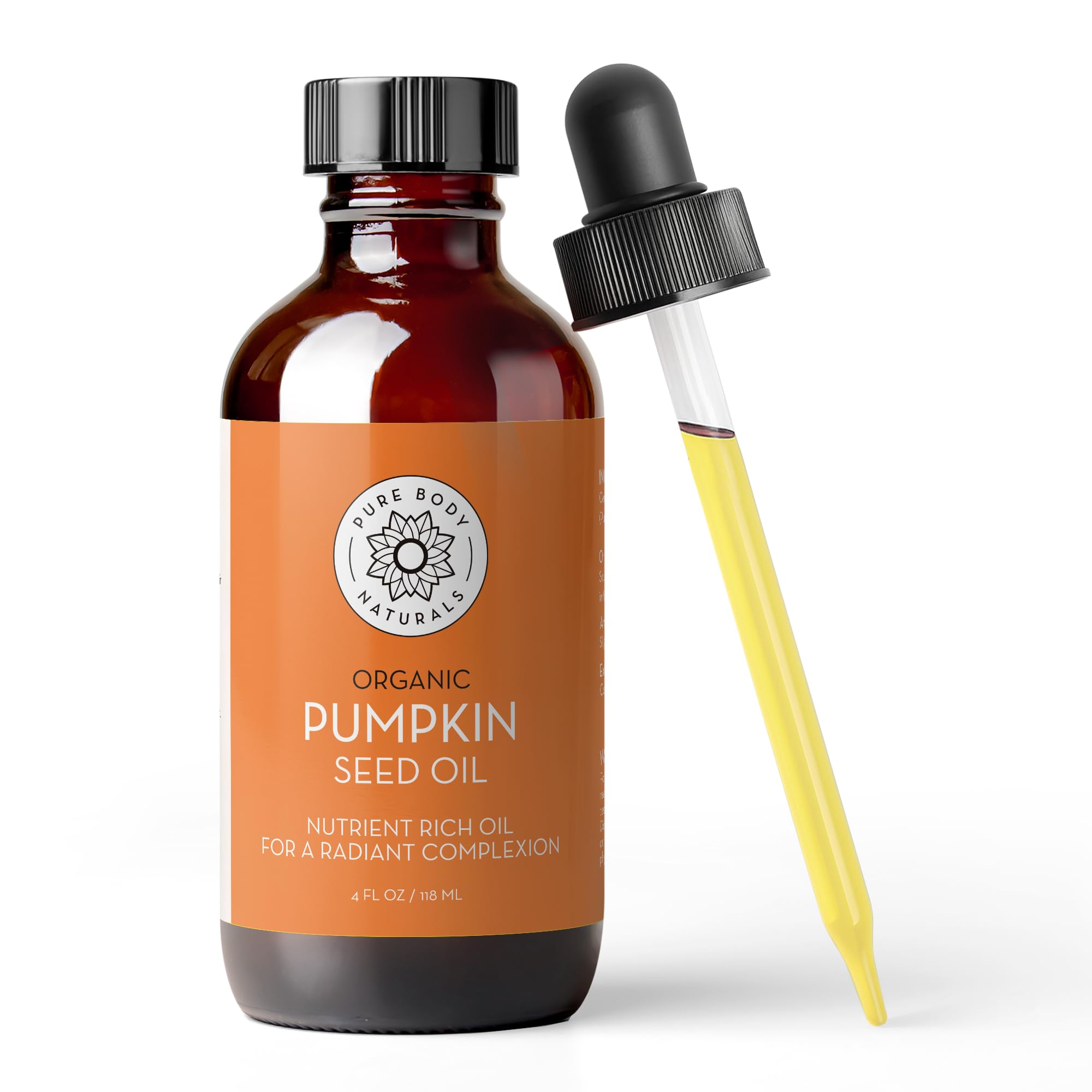 Pure Body Naturals front bottle view showing label and amber glass benefit preservation