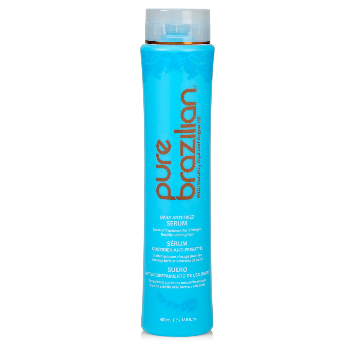 Pure Brazilian front bottle showing product and sleek finish benefit