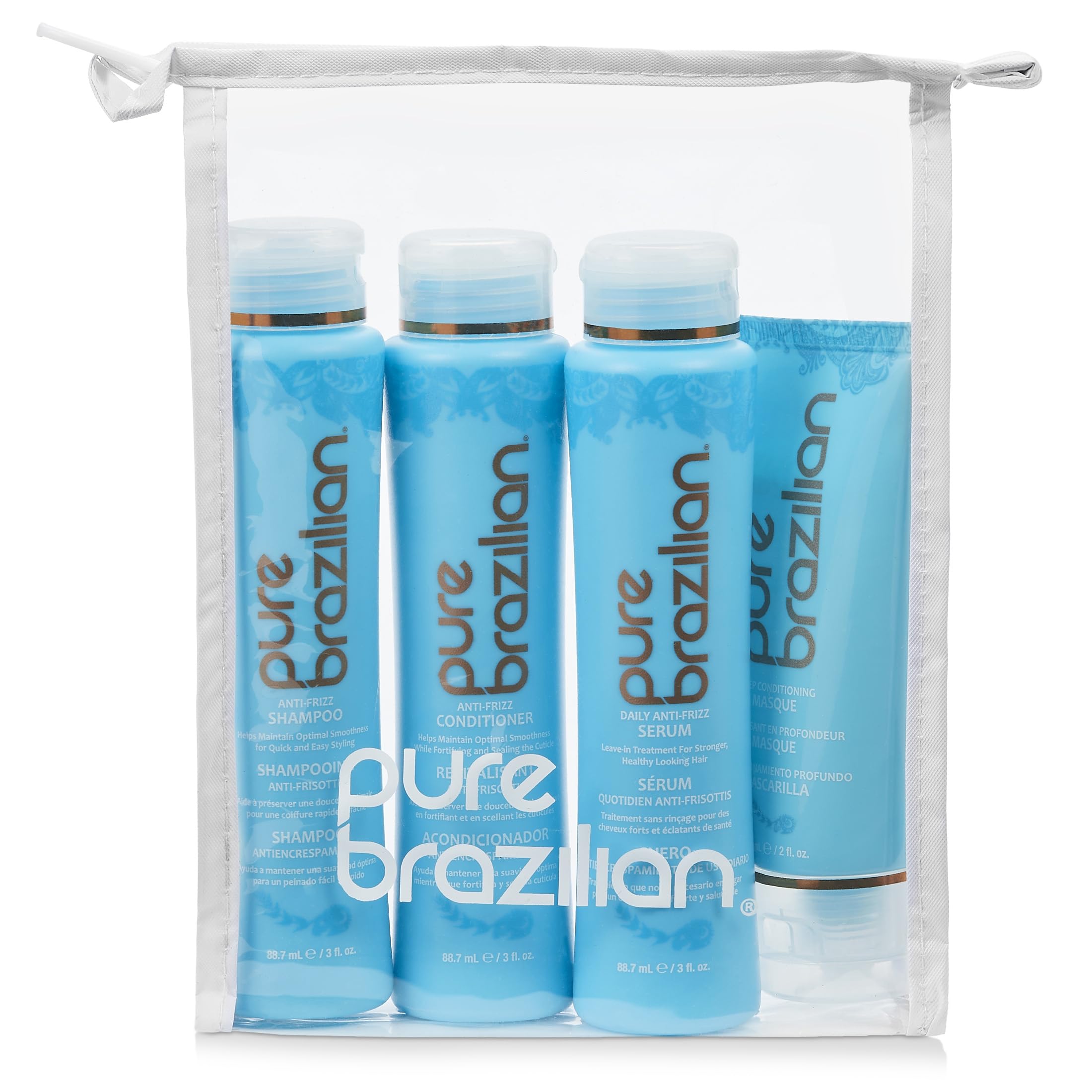 Pure Brazilian front packaging travel kit showing compact bottles and kit benefit