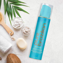 Pure Brazilian jar on bathroom shelf styled for salon-quality daily use