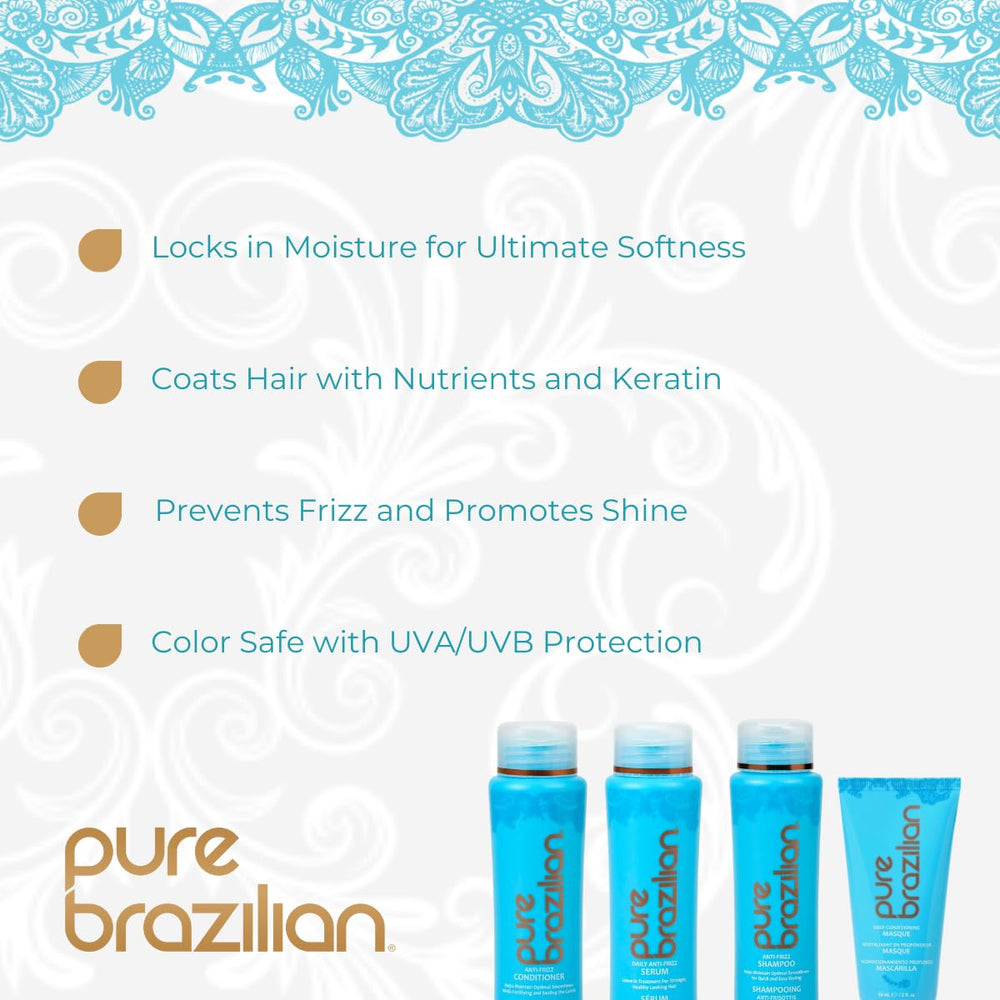 Pure Brazilian shampoo bottle close-up highlighting gentle, salt-free cleansing benefit