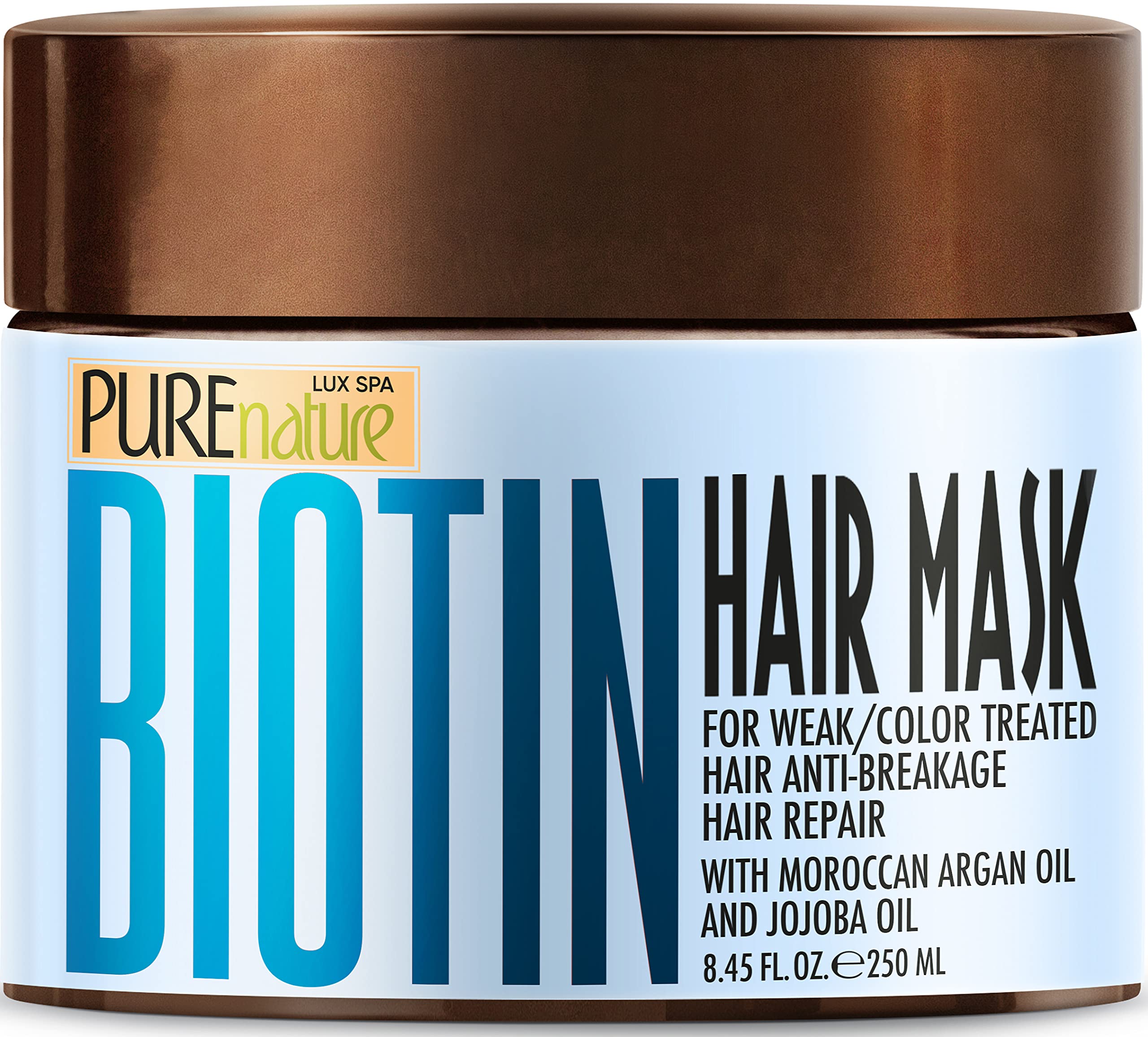 PURE NATURE LUX SPA front jar showing label and luxurious packaging benefit: premium salon look