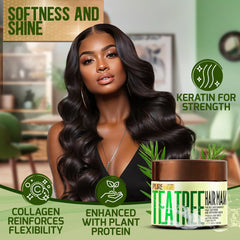 PURE NATURE LUX SPA natural botanicals flatlay showing tea tree and argan benefits