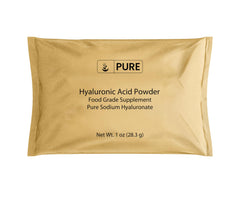PURE ORIGINAL INGREDIENTS front packaging showing 1oz hyaluronic acid powder and label benefits