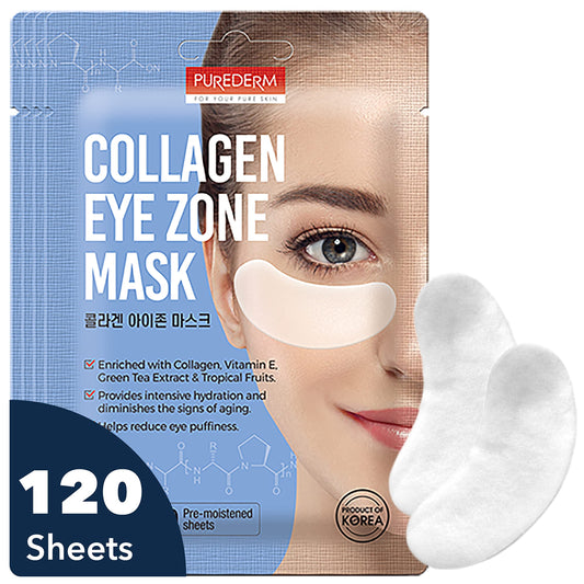 Purederm front packaging showing 120 eye patches and benefits