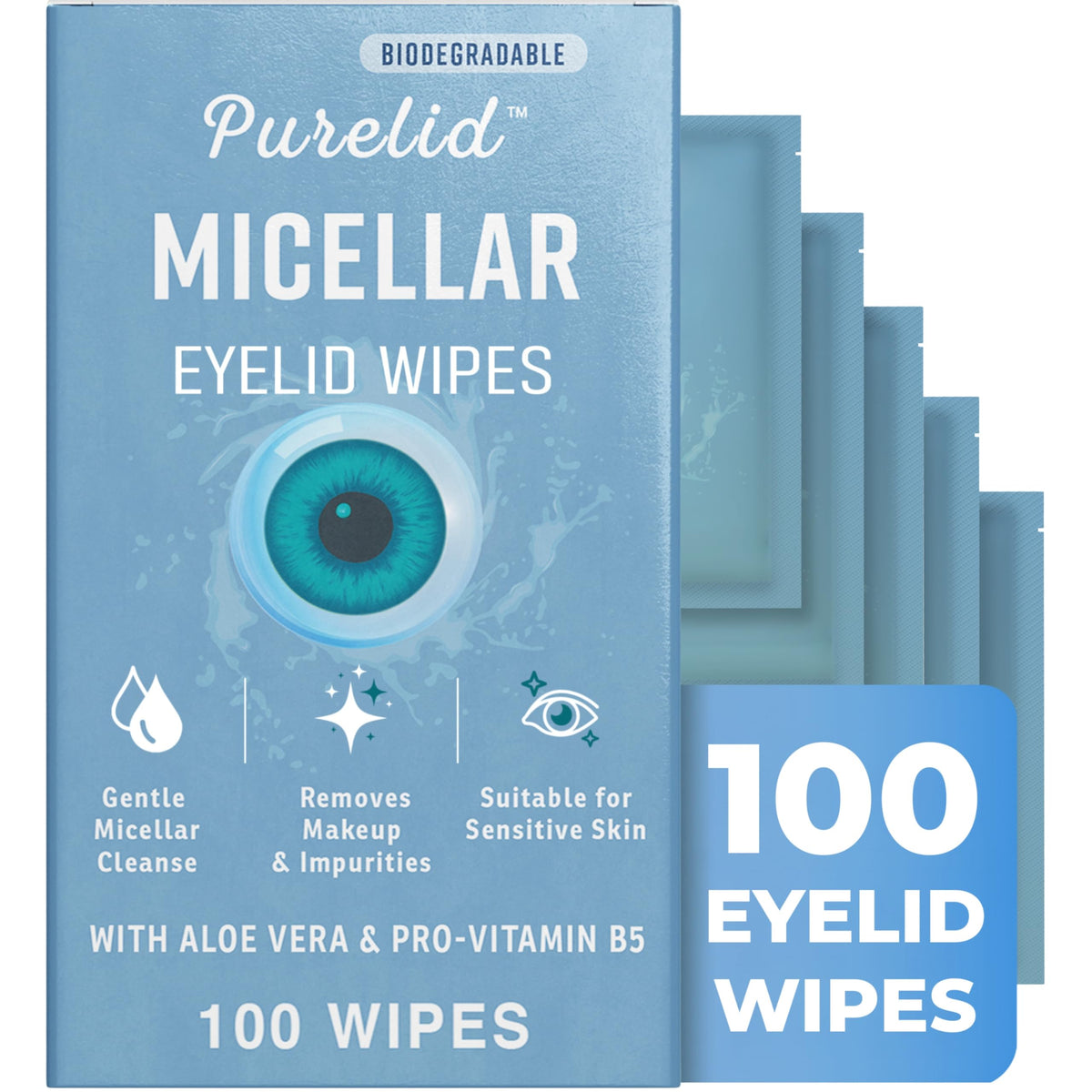 PURELID front packaging showing 100 wipes and gentle formula benefit