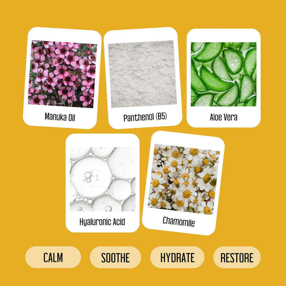 PURELID manuka oil chamomile aloe visual conveying natural soothing ingredients
