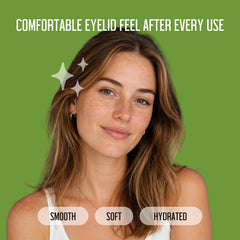 PURELID wipe being used on closed eyelid showing gentle cleansing benefit