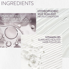 Applying Pureology oil to damp hair for frizz control and heat protection benefit