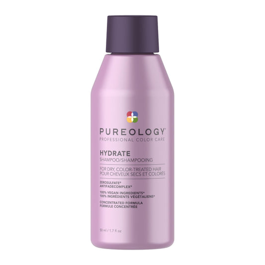Pureology front bottle showing hydrate conditioner and travel size benefit