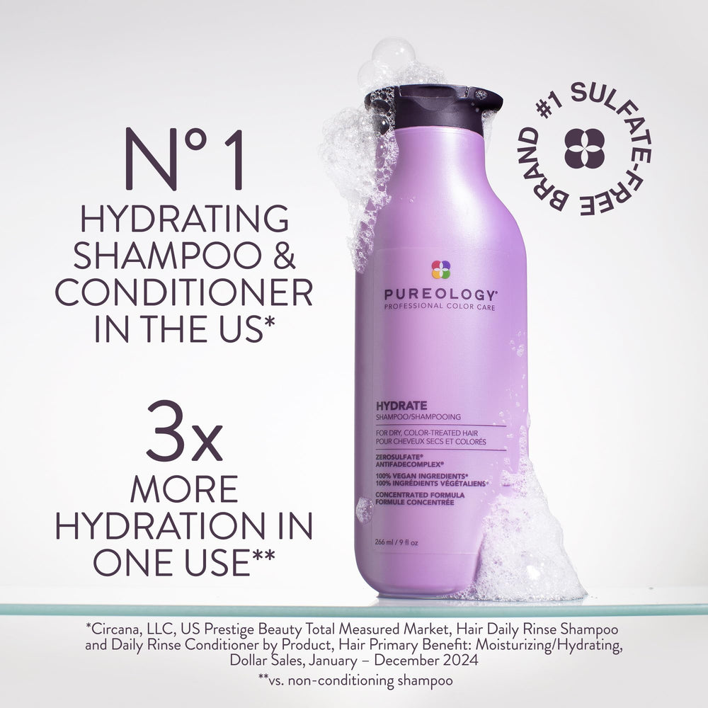 Pureology shampoo dispensing creamy lather for gentle cleansing benefit