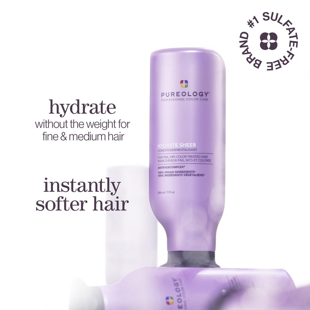 Pureology hydrate sheer back label displaying usage details and color-care benefits