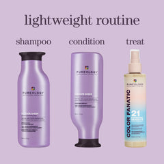 Pureology hydrate sheer on bathroom shelf styled with hair tools showing salon-quality routine