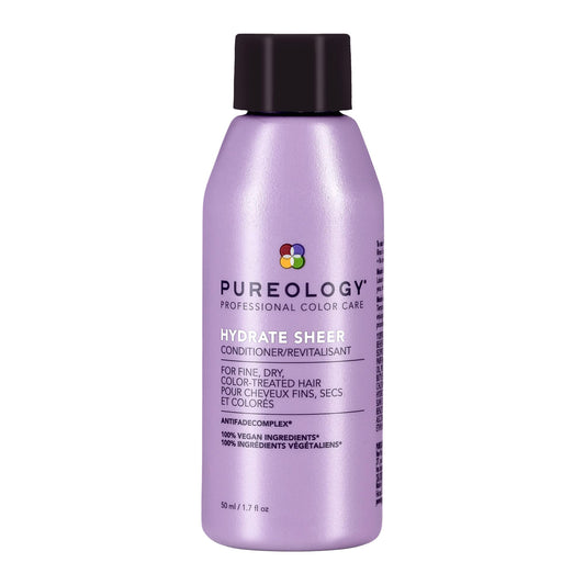 Pureology hydrate sheer front tube showing compact travel-friendly packaging and brand