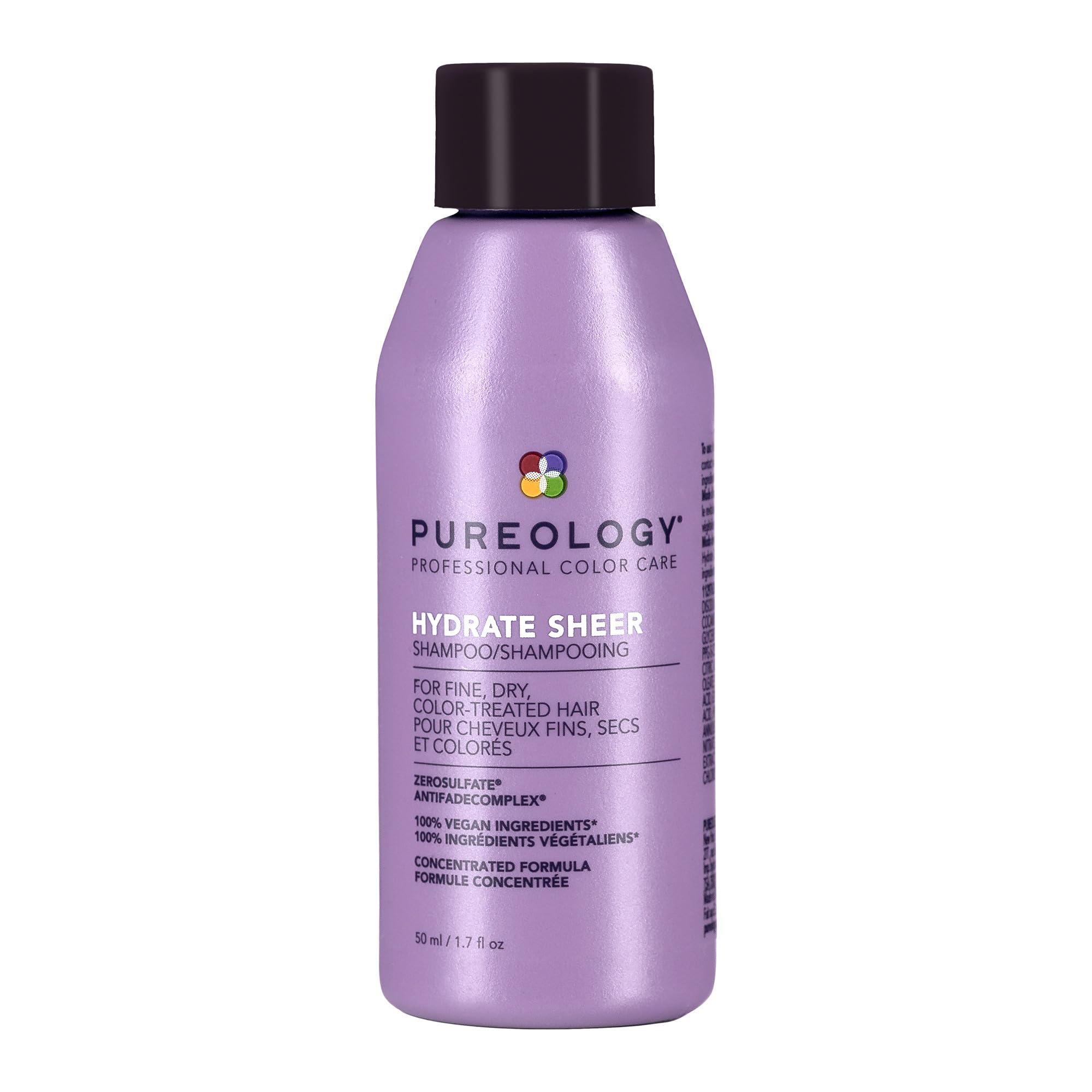 Pureology Hydrate Sheer shampoo front bottle showing label and size benefits
