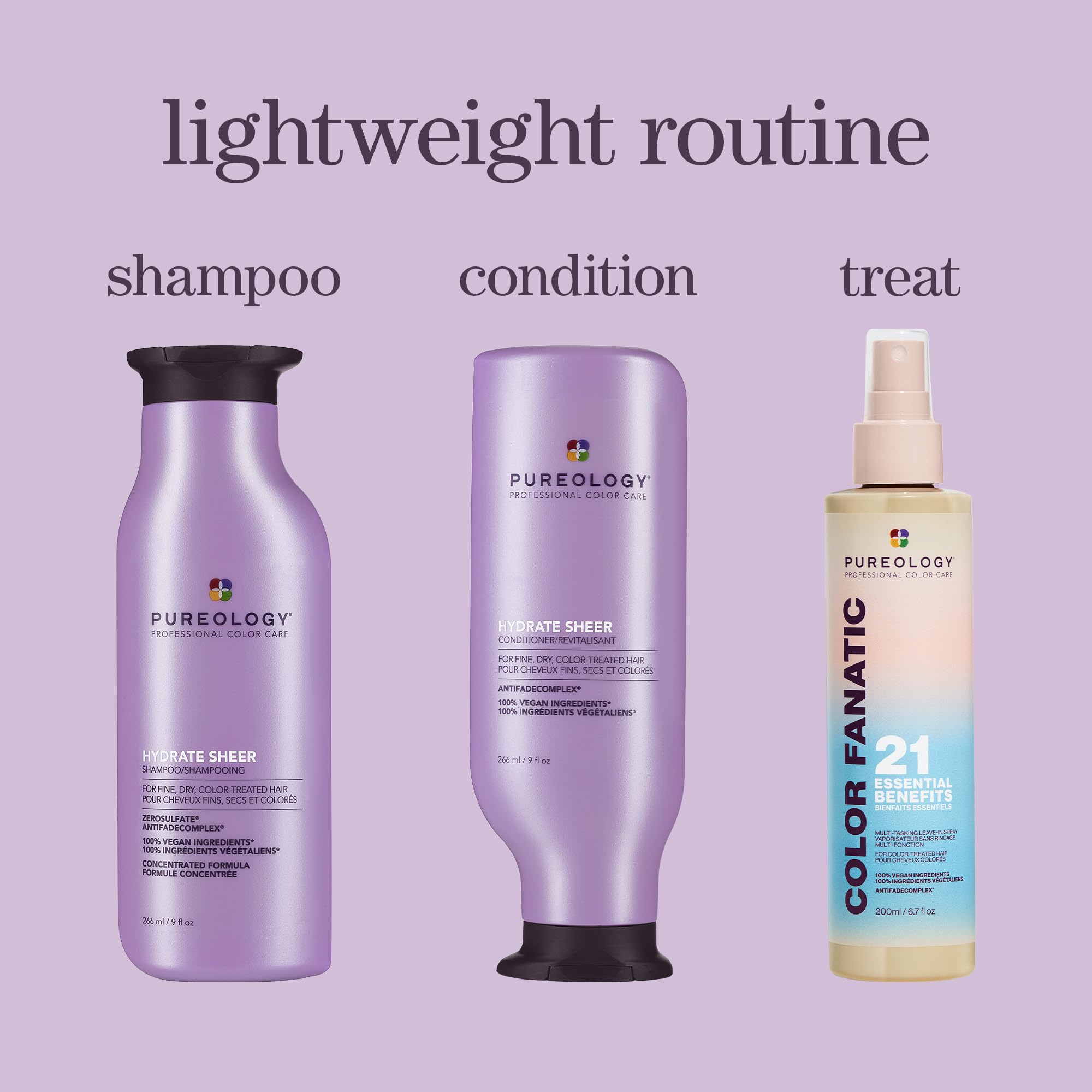 Pureology Hydrate Sheer shampoo paired with conditioner showing color care routine