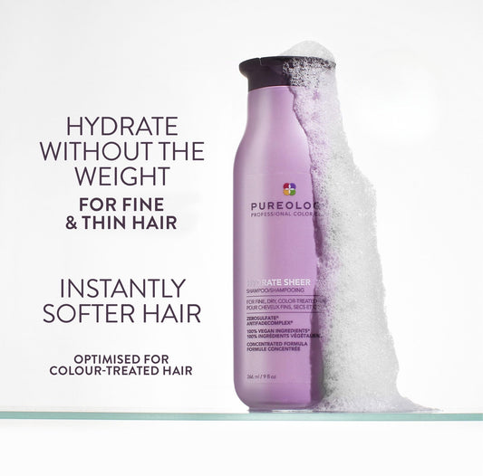 Pureology shampoo texture close-up showing creamy lather and weightless moisture