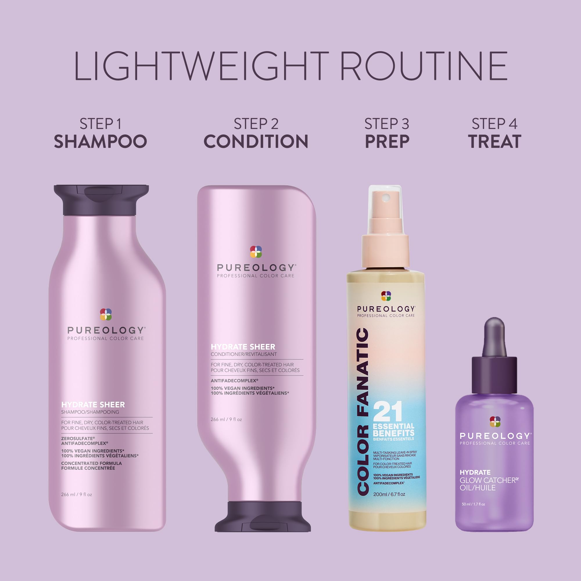 Jojoba and green tea near Pureology bottle highlighting natural ingredient benefits