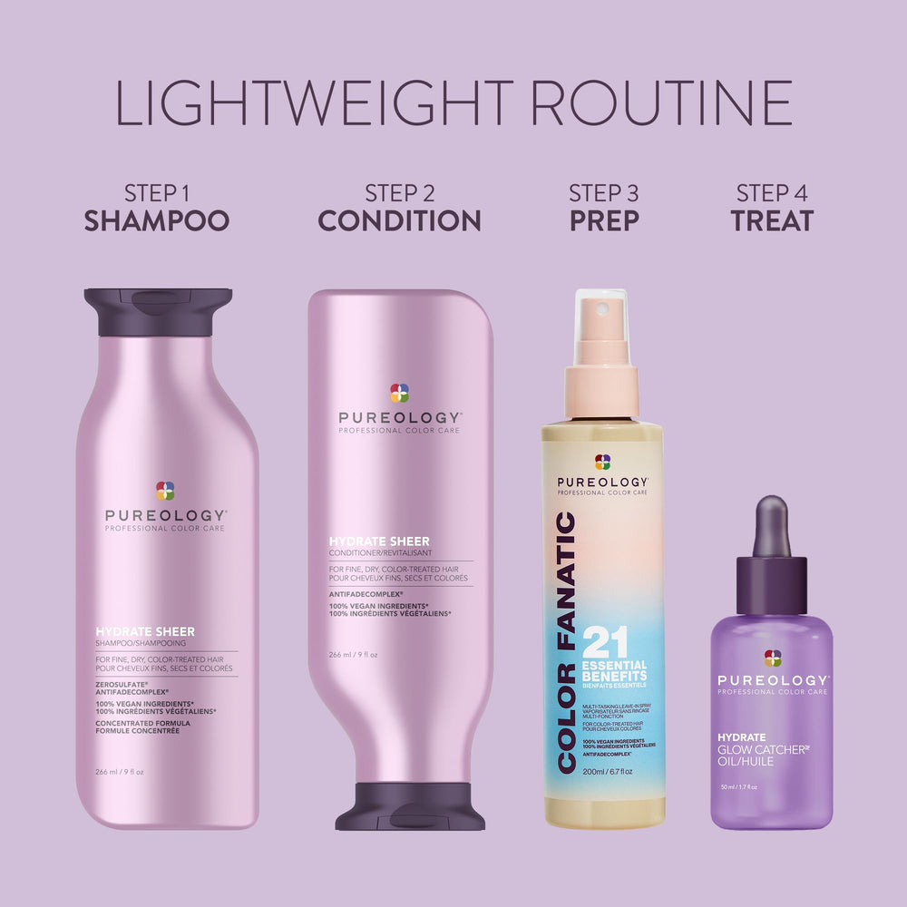 Jojoba and green tea near Pureology bottle highlighting natural ingredient benefits