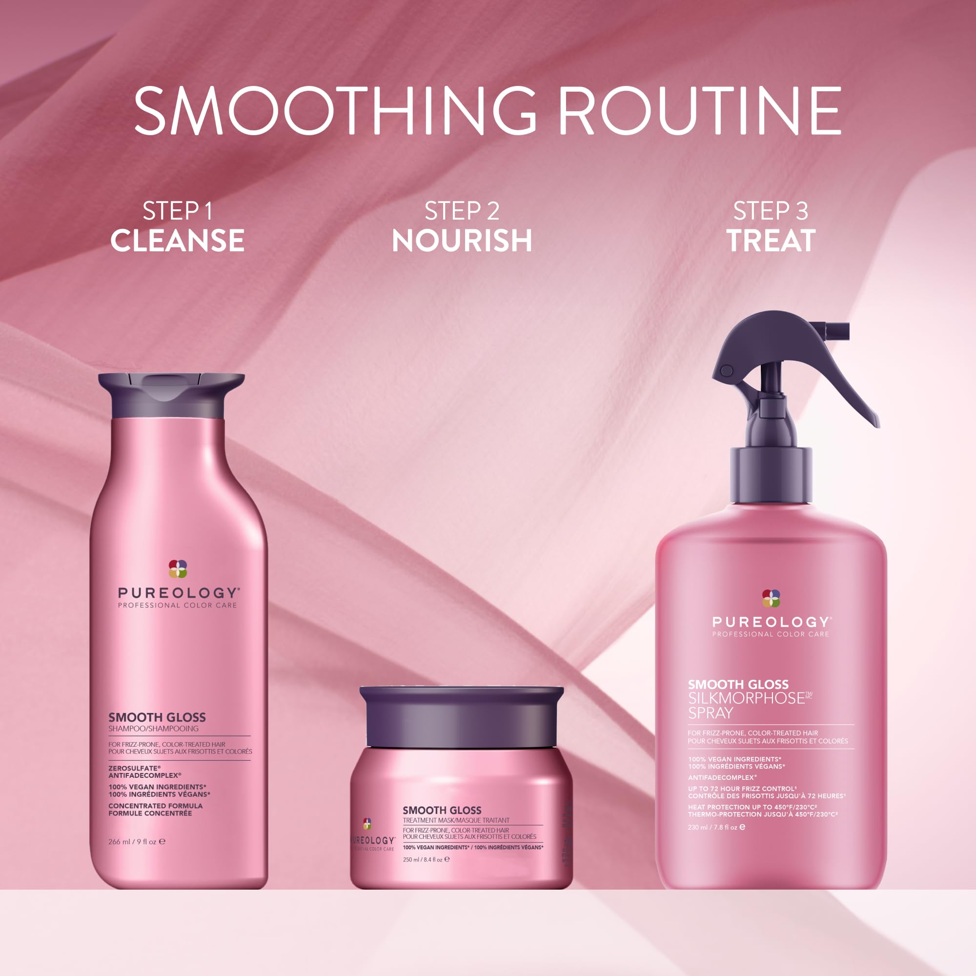 Pureology bottle on bathroom shelf in lifestyle setting conveying premium everyday use