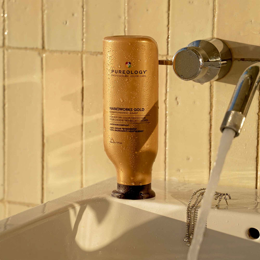 Pureology before and after hair ends showing improved softness and strength