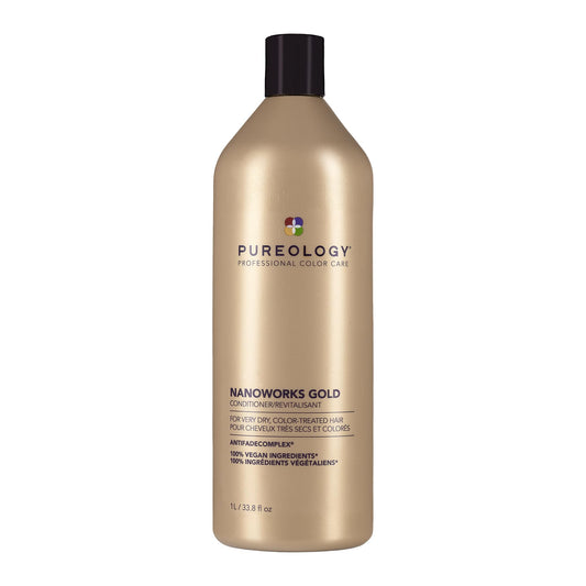 Pureology front bottle shows product and benefits for restored color-treated hair