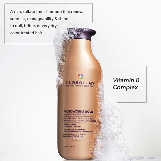 Pureology pump close-up dispensing shampoo, demonstrating controlled use