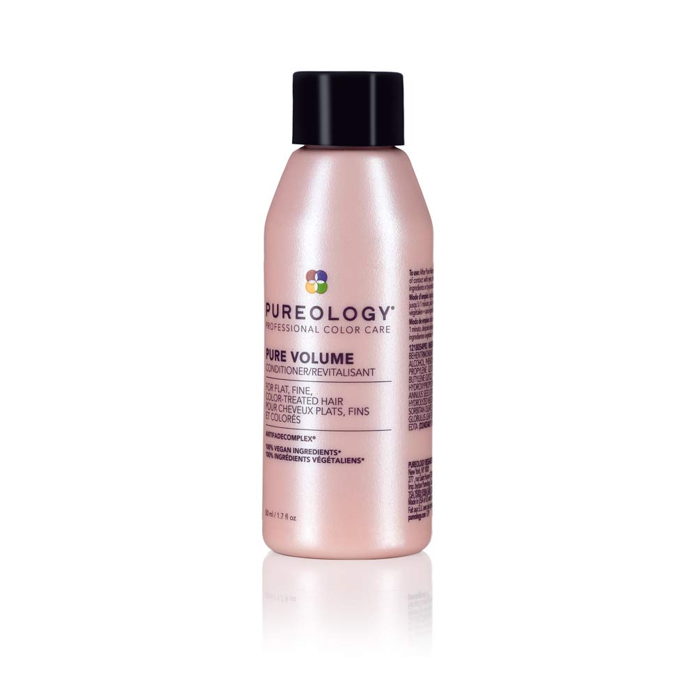 Pureology bottle staged on bathroom shelf showing daily use benefit